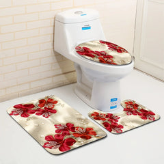 Red Crystal Flower Bathroom Floor Mat Set 3pcs