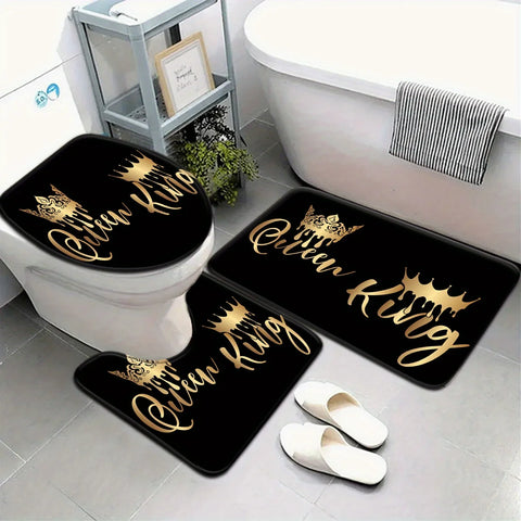 3pcs Crown Letter Bathroom Rug Set Non-Slip
